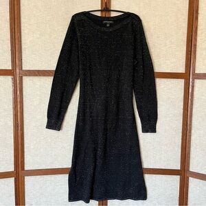 Banana Republic Black and Metallic Silver Knit Midi Sweater Dress Sash - M